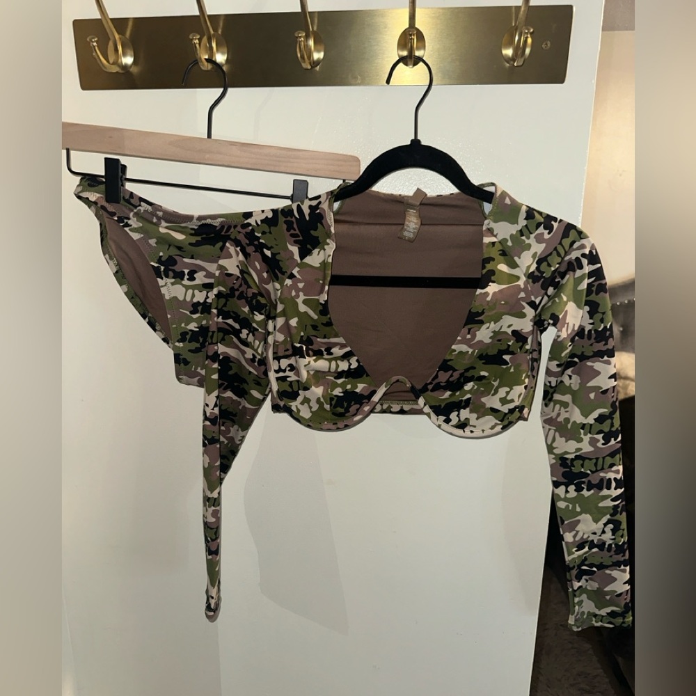 SKIMS Camouflage Long Sleeve Swim Crop Top